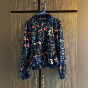 Floral Bomber Endless Love Jacket - Navy